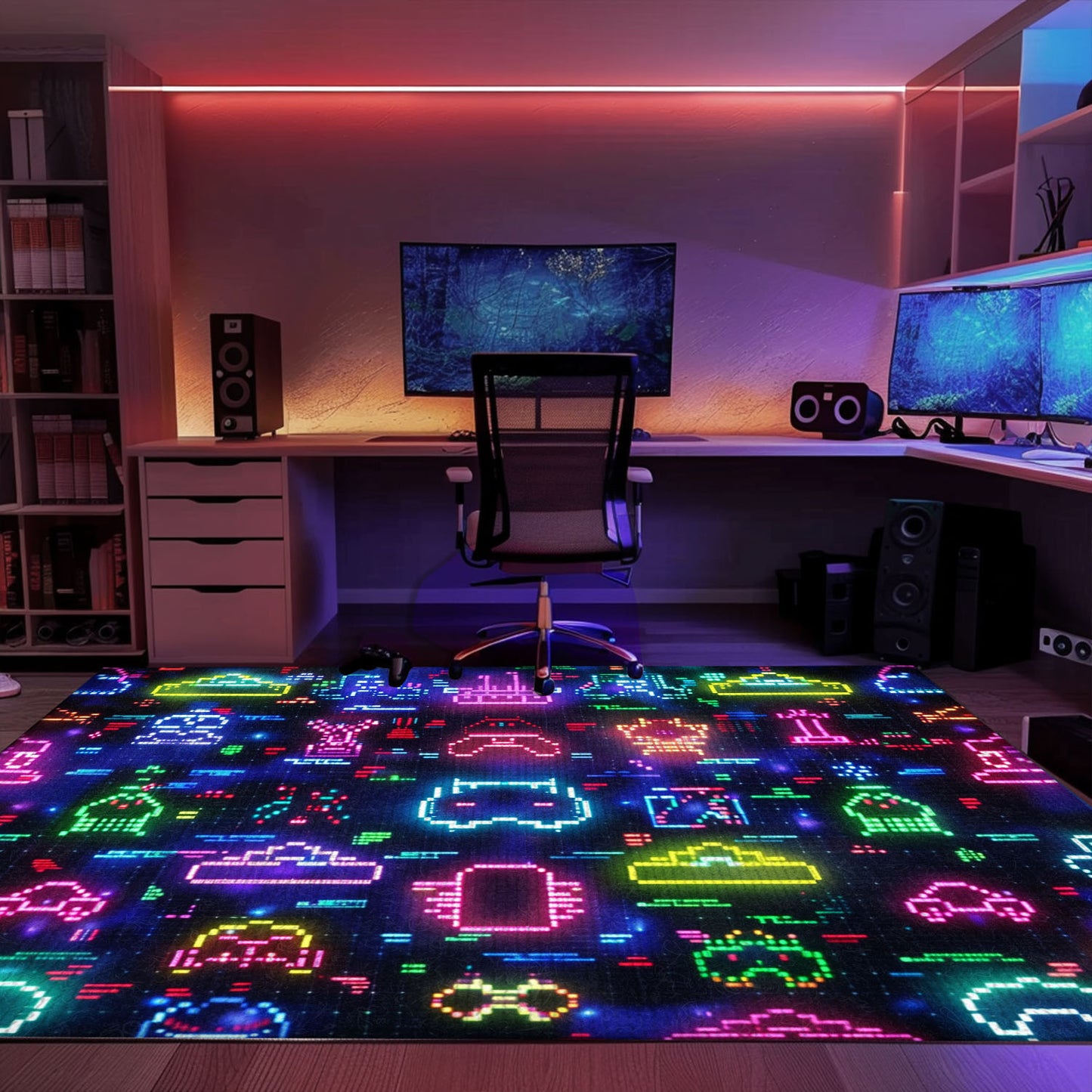Spruce Up Your Gaming Den with Dark and Neon 80s Arcade NES Game 8bit Rugs for Boys, Arcade Decor, Gift for Gamers, Video Game Lovers G290