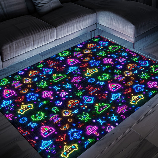 Dark and Neon 80s Arcade NES Game 8bit Rugs: Perfect for Creating Gaming Zones in Your Home, Arcade Decor, Gift for Gamers, Video Game Lovers G300
