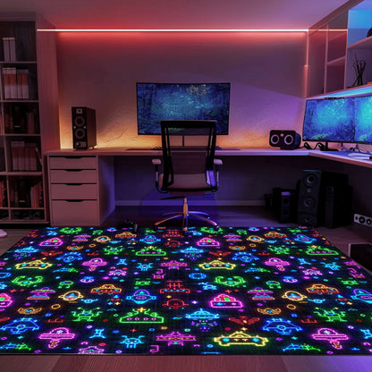 Dark and Neon 80s Arcade NES Game 8bit Rugs: Perfect for Creating Gaming Zones in Your Home, Arcade Decor, Gift for Gamers, Video Game Lovers G300