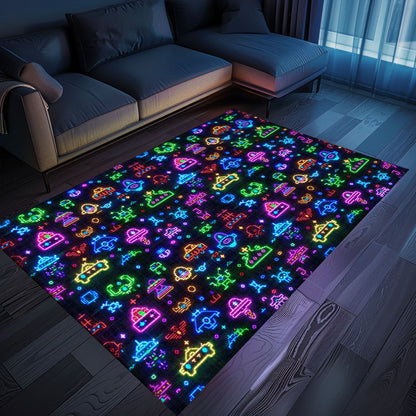 Dark and Neon 80s Arcade NES Game 8bit Rugs: Perfect for Creating Gaming Zones in Your Home, Arcade Decor, Gift for Gamers, Video Game Lovers G300