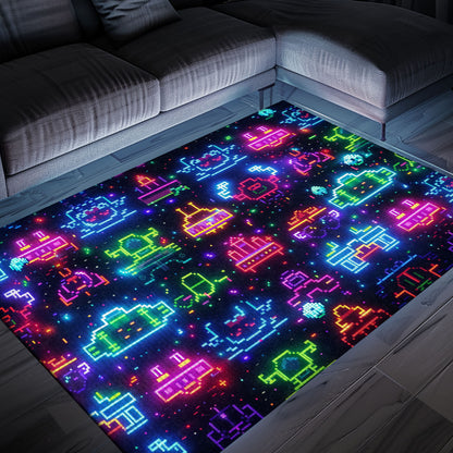 Dark and Neon 80s Arcade NES Game 8bit Rugs: A Must-Have for Video Game Enthusiasts, Arcade Decor, Gift for Gamers, Video Game Lovers G288