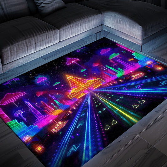 Dark and Neon 80s Arcade NES Game 8bit Rugs: The Perfect Gift for Gamers, Arcade Decor, Gift for Gamers, Video Game Lovers G284