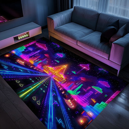 Dark and Neon 80s Arcade NES Game 8bit Rugs: The Perfect Gift for Gamers, Arcade Decor, Gift for Gamers, Video Game Lovers G284
