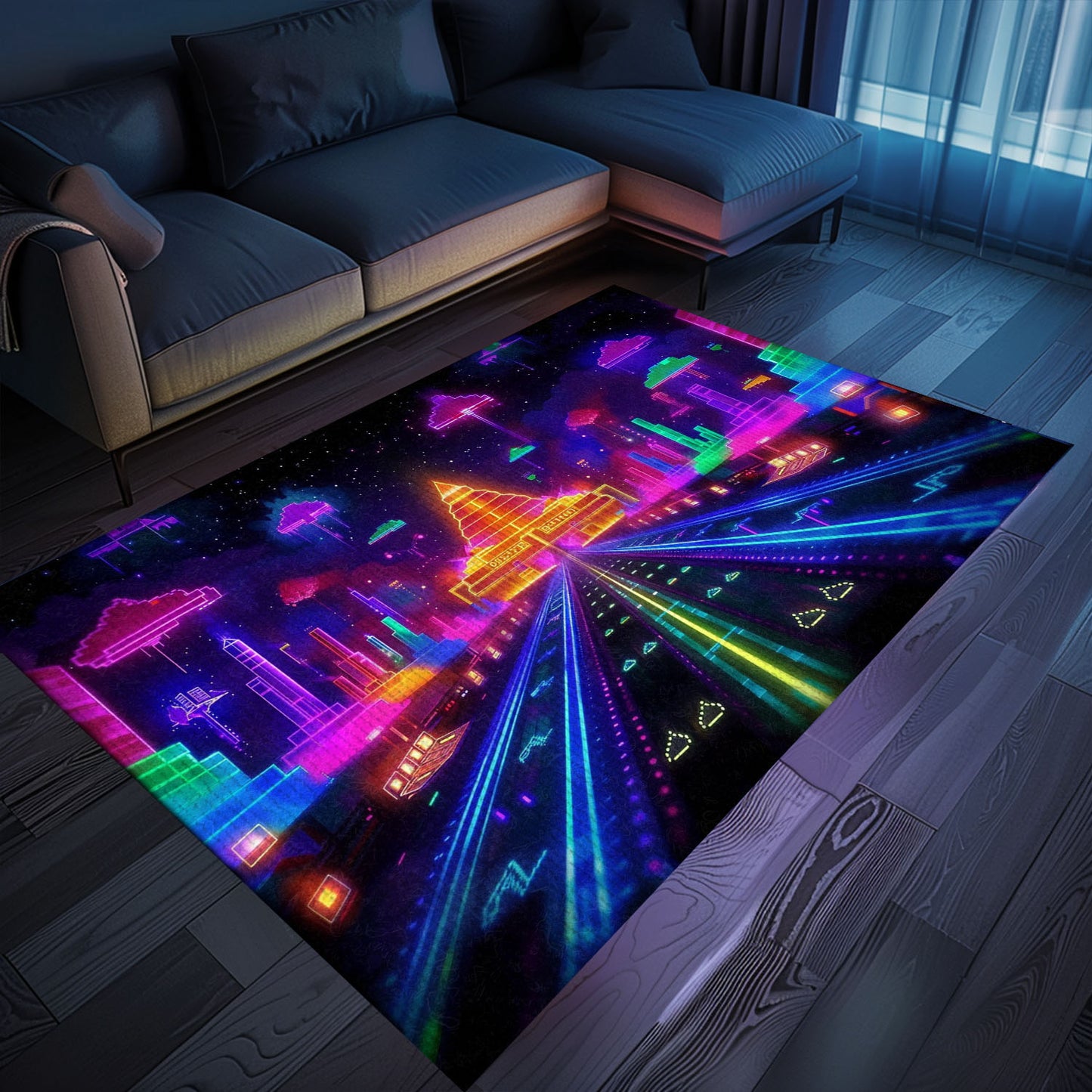 Dark and Neon 80s Arcade NES Game 8bit Rugs: The Perfect Gift for Gamers, Arcade Decor, Gift for Gamers, Video Game Lovers G284