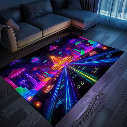 Dark and Neon 80s Arcade NES Game 8bit Rugs: The Perfect Gift for Gamers, Arcade Decor, Gift for Gamers, Video Game Lovers G284