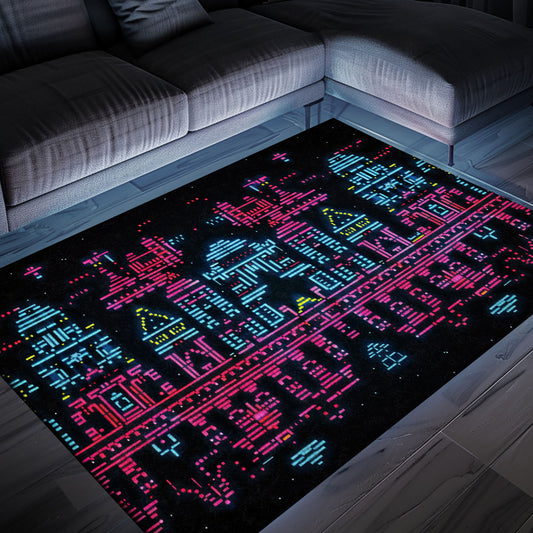 The Ultimate Arcade Decor: Dark and Neon 80s Arcade NES Game 8bit Rugs for Boys, Arcade Decor, Gift for Gamers, Video Game Lovers G283