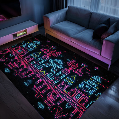 The Ultimate Arcade Decor: Dark and Neon 80s Arcade NES Game 8bit Rugs for Boys, Arcade Decor, Gift for Gamers, Video Game Lovers G283