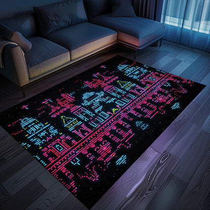 The Ultimate Arcade Decor: Dark and Neon 80s Arcade NES Game 8bit Rugs for Boys, Arcade Decor, Gift for Gamers, Video Game Lovers G283