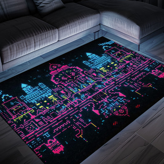 Elevate Your Home Décor with Dark and Neon 80s Arcade NES Game 8bit Rugs for Boys, Arcade Decor, Gift for Gamers, Video Game Lovers G282