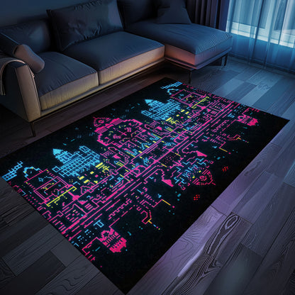 Elevate Your Home Décor with Dark and Neon 80s Arcade NES Game 8bit Rugs for Boys, Arcade Decor, Gift for Gamers, Video Game Lovers G282