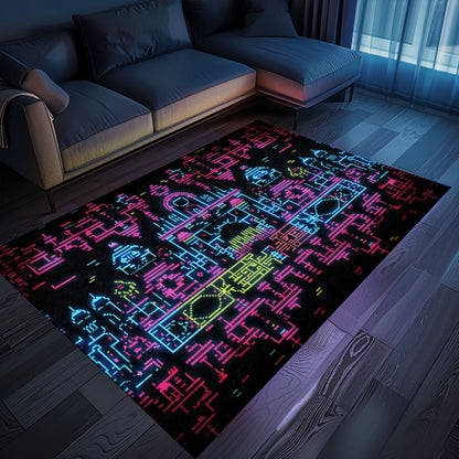 Spark Creativity in Boys' Spaces with Dark and Neon 80s Arcade NES Game 8bit Rugs, Arcade Decor, Gift for Gamers, Video Game Lovers G280