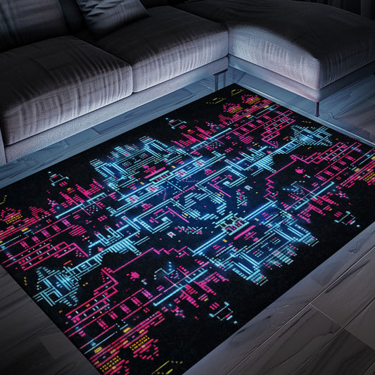Fuel Boys' Imaginations with Dark and Neon 80s Arcade NES Game 8bit Rugs, Arcade Decor, Gift for Gamers, Video Game Lovers G276