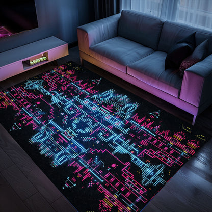 Fuel Boys' Imaginations with Dark and Neon 80s Arcade NES Game 8bit Rugs, Arcade Decor, Gift for Gamers, Video Game Lovers G276