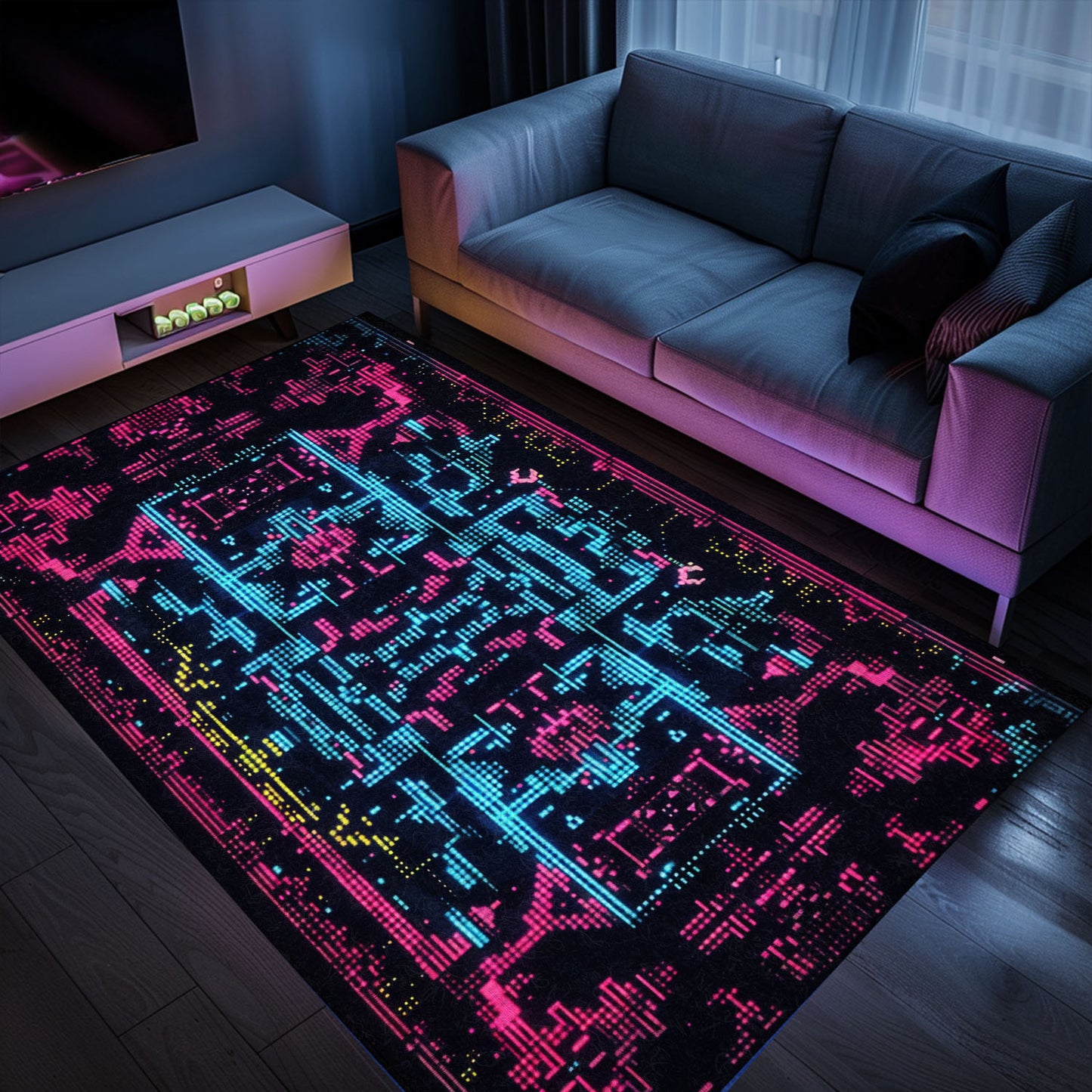 Dive into Gaming Adventures with Dark and Neon 80s Arcade NES Game 8bit Rugs for Boys, Arcade Decor, Gift for Gamers, Video Game Lovers G275
