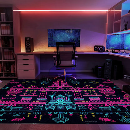 Amp Up Boys' Rooms with Dark and Neon 80s Arcade NES Game 8bit Rugs, Arcade Decor, Gift for Gamers, Video Game Lovers G274