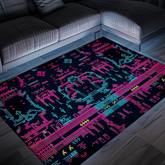 Elevate Boys' Spaces with Dark and Neon 80s Arcade NES Game 8bit Rugs, Arcade Decor, Gift for Gamers, Video Game Lovers G273