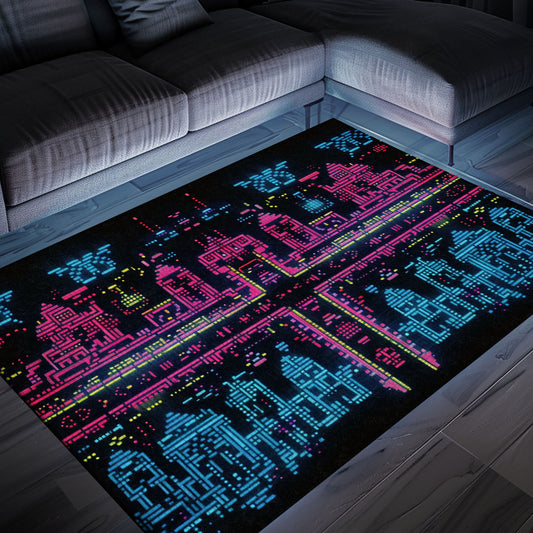 Dark and Neon 80s Arcade NES Game 8bit Rugs for Boys: The Ultimate Gaming Statement, Arcade Decor, Gift for Gamers, Video Game Lovers G271