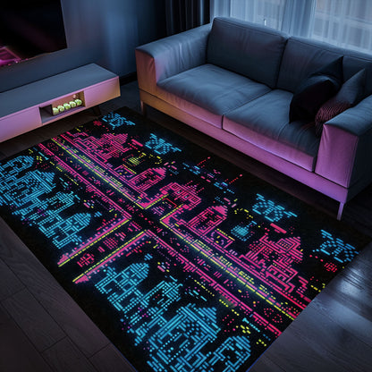 Dark and Neon 80s Arcade NES Game 8bit Rugs for Boys: The Ultimate Gaming Statement, Arcade Decor, Gift for Gamers, Video Game Lovers G271