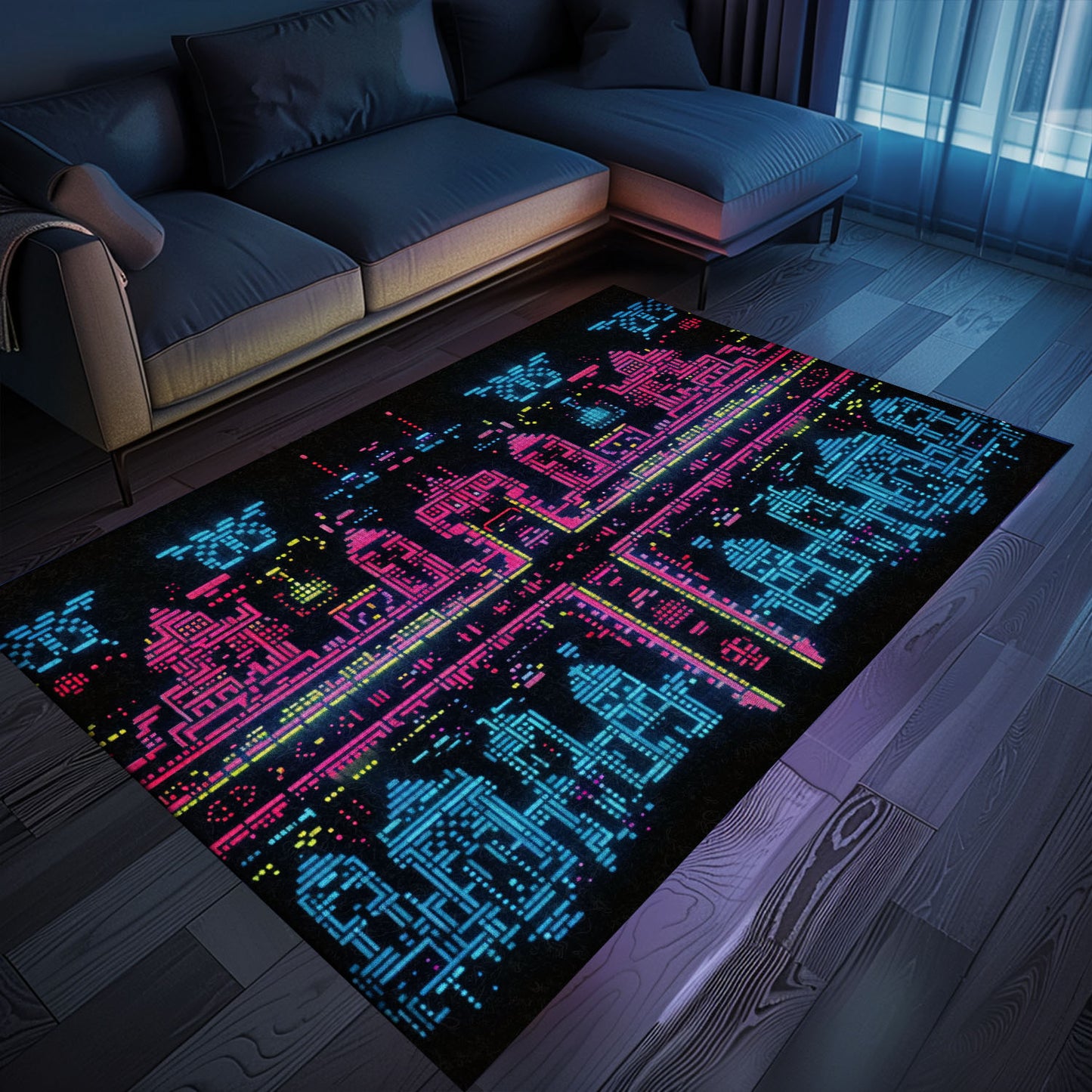 Dark and Neon 80s Arcade NES Game 8bit Rugs for Boys: The Ultimate Gaming Statement, Arcade Decor, Gift for Gamers, Video Game Lovers G271
