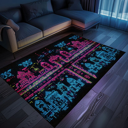 Dark and Neon 80s Arcade NES Game 8bit Rugs for Boys: The Ultimate Gaming Statement, Arcade Decor, Gift for Gamers, Video Game Lovers G271