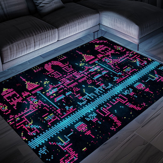 Immerse Yourself in Gaming Culture with Dark and Neon 80s Arcade NES Game 8bit Area Rug, Arcade Decor, Gift for Gamers, Video Game Lovers G269