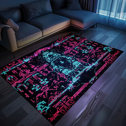 Bring Arcade Fun Home with Dark and Neon 80s Arcade NES Game 8bit Area Rug, Arcade Decor, Gift for Gamers, Video Game Lovers G268