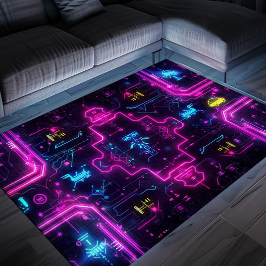 Upgrade Boys' Rooms with Dark and Neon 80s Arcade NES Game 8bit Rugs, Arcade Decor, Gift for Gamers, Video Game Lovers G278