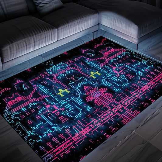 Experience Retro Gaming Vibes with Dark and Neon 80s Arcade NES Game 8bit Area Rug, Arcade Decor, Gift for Gamers, Video Game Lovers G266