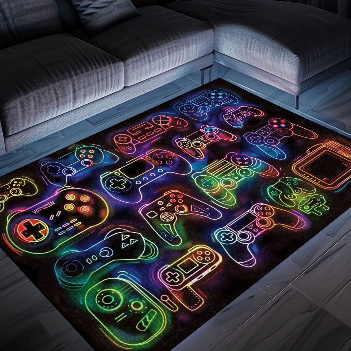 Create a Gaming Haven with Dark and Neon 80s Arcade NES Game 8bit Area Rug, Arcade Decor, Gift for Gamers, Video Game Lovers G265