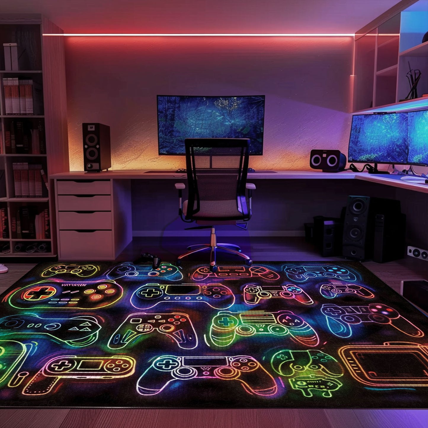 Create a Gaming Haven with Dark and Neon 80s Arcade NES Game 8bit Area Rug, Arcade Decor, Gift for Gamers, Video Game Lovers G265