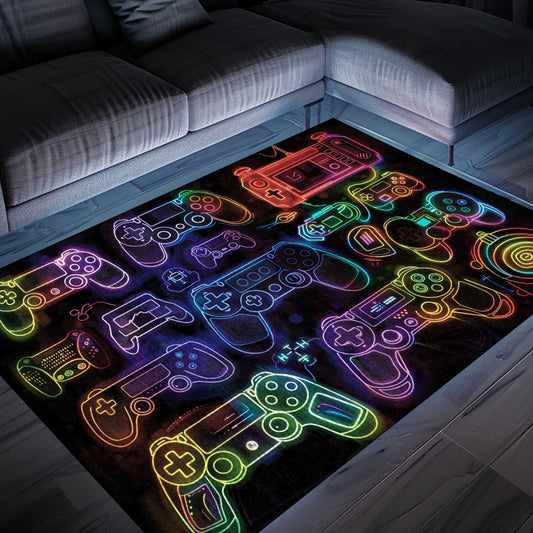 Elevate Your Space with Arcade Decor: Dark and Neon 80s NES Game 8bit Area Rug, Arcade Decor, Gift for Gamers, Video Game Lovers G262