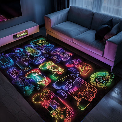 Dive into Nostalgia with Dark and Neon 80s Arcade NES Game 8bit Area Rug for Living Rooms and Bedrooms, Arcade Decor, Gift for Gamers, Video Game Lovers G261