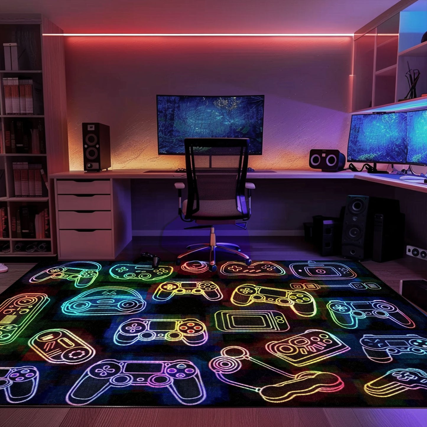 Dive into Gaming Paradise with Dark and Neon 80s Arcade NES Game 8bit Area Rug, Elevating Your Gaming Experience, Arcade Decor, Gift for Gamers, Video Game Lovers G260