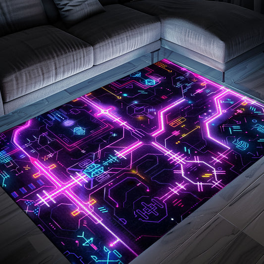 Level Up Your Décor with Dark and Neon 80s Arcade NES Game 8bit Area Rug, Arcade Decor, Gift for Gamers, Video Game Lovers G267
