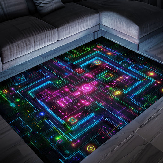 Make a Statement with Dark and Neon 80s Arcade NES Game 8bit Area Rug, Infusing Your Space with Video Game Charm, Arcade Decor, Gift for Gamers, Video Game Lovers G255