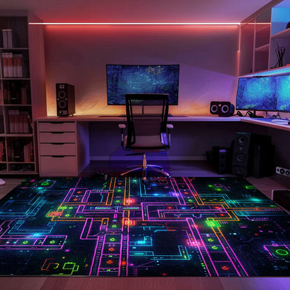 Add a Retro Flair to Your Living Space with Dark and Neon 80s Arcade NES Game 8bit Area Rug, Perfect for Gamers, Arcade Decor, Gift for Gamers, Video Game Lovers G254