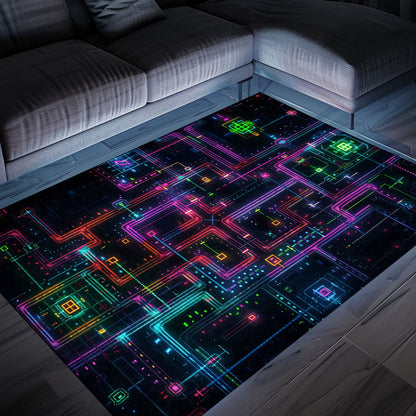 Create an Authentic Arcade Atmosphere with Dark and Neon 80s Arcade NES Game 8bit Area Rug, Ideal for Gamers, Arcade Decor, Gift for Gamers, Video Game Lovers G252