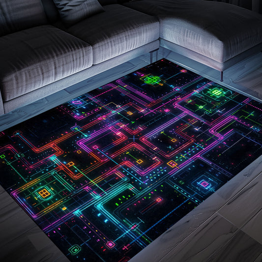 Create an Authentic Arcade Atmosphere with Dark and Neon 80s Arcade NES Game 8bit Area Rug, Ideal for Gamers, Arcade Decor, Gift for Gamers, Video Game Lovers G252