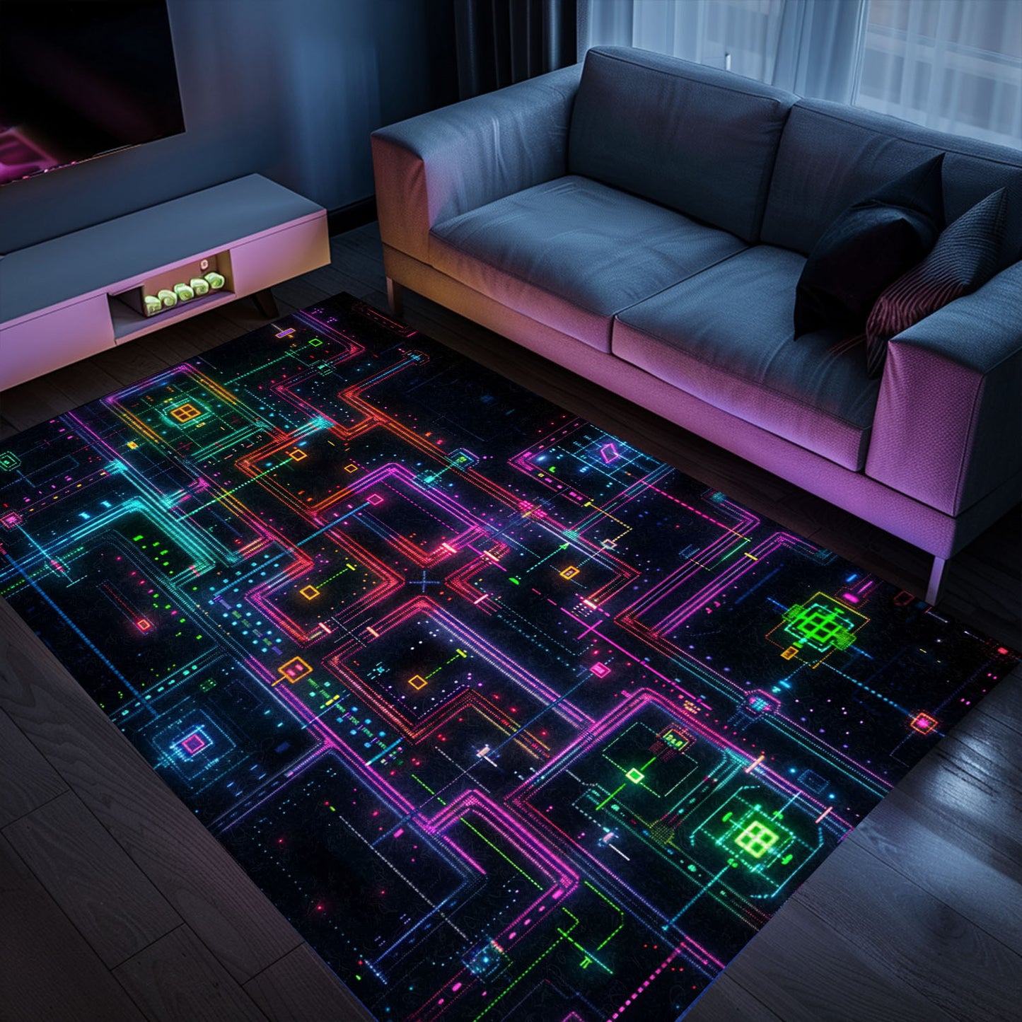 Create an Authentic Arcade Atmosphere with Dark and Neon 80s Arcade NES Game 8bit Area Rug, Ideal for Gamers, Arcade Decor, Gift for Gamers, Video Game Lovers G252