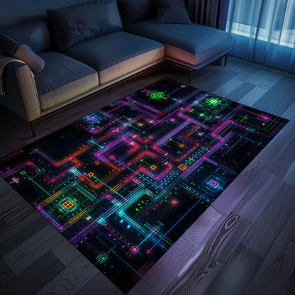 Create an Authentic Arcade Atmosphere with Dark and Neon 80s Arcade NES Game 8bit Area Rug, Ideal for Gamers, Arcade Decor, Gift for Gamers, Video Game Lovers G252