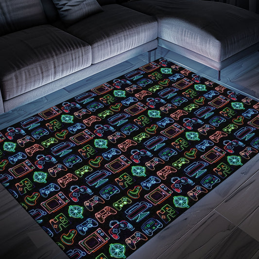Elevate Your Gaming Setup with Dark and Neon 80s Arcade NES Game 8bit Area Rug, Ideal for Video Game Fans, Arcade Decor, Gift for Gamers, Video Game Lovers G249