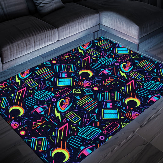 Infuse Your Living Space with Dark and Neon 80s Arcade NES Game 8bit Area Rug, Perfect for Arcade Enthusiasts, Arcade Decor, Gift for Gamers, Video Game Lovers G246