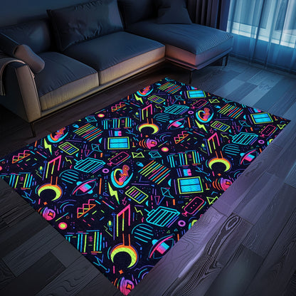 Infuse Your Living Space with Dark and Neon 80s Arcade NES Game 8bit Area Rug, Perfect for Arcade Enthusiasts, Arcade Decor, Gift for Gamers, Video Game Lovers G246