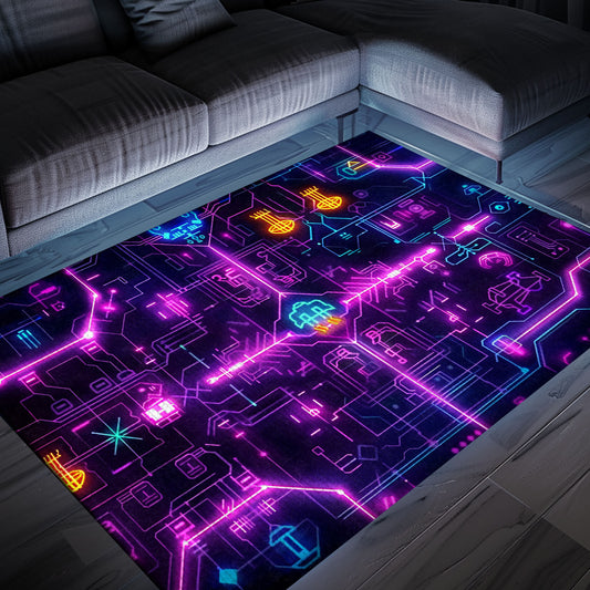 Imbue Your Room with Gaming Nostalgia: Dark and Neon 80s Arcade NES Game 8bit Area Rug, Must-Have for Gamers, Arcade Decor, Gift for Gamers, Video Game Lovers G256