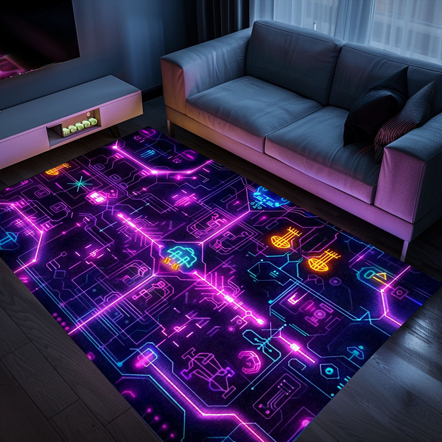 Imbue Your Room with Gaming Nostalgia: Dark and Neon 80s Arcade NES Game 8bit Area Rug, Must-Have for Gamers, Arcade Decor, Gift for Gamers, Video Game Lovers G256