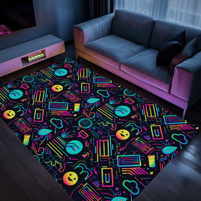 Immerse Yourself in Retro Gaming Paradise with Dark and Neon 80s Arcade NES Game 8bit Area Rug, Ideal for Gamers, Arcade Decor, Gift for Gamers, Video Game Lovers G244