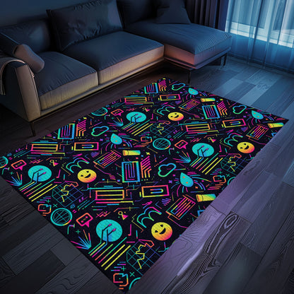 Immerse Yourself in Retro Gaming Paradise with Dark and Neon 80s Arcade NES Game 8bit Area Rug, Ideal for Gamers, Arcade Decor, Gift for Gamers, Video Game Lovers G244