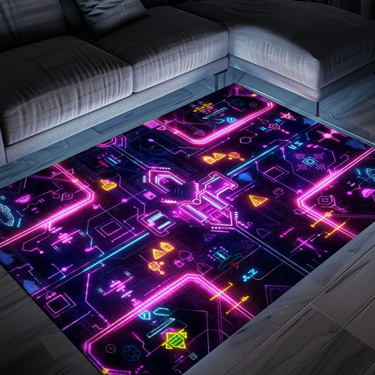 Level Up Your Decor with Dark and Neon 80s Arcade NES Game 8bit Area Rug, Channeling Video Game Nostalgia, Arcade Decor, Gift for Gamers, Video Game Lovers G245
