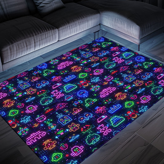 Dark and Neon 80s Arcade NES Game 8bit Rugs: The Ultimate Decor for Video Game Aficionados, Arcade Decor, Gift for Gamers, Video Game Lovers G359