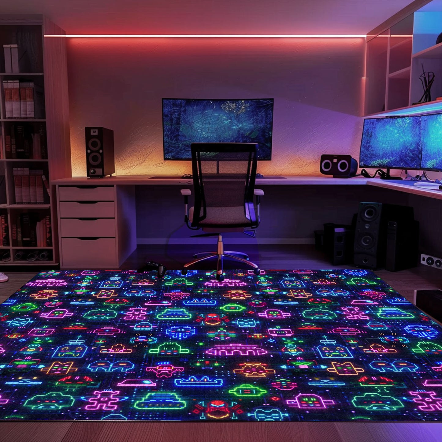 Dark and Neon 80s Arcade NES Game 8bit Rugs: The Ultimate Decor for Video Game Aficionados, Arcade Decor, Gift for Gamers, Video Game Lovers G359